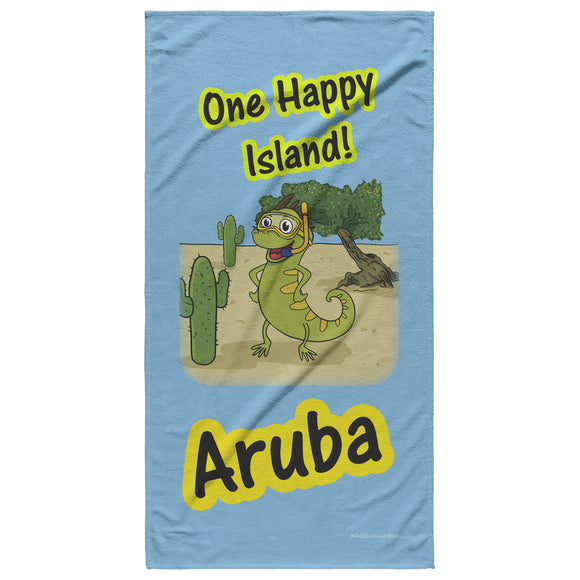 Aruba - Iguana Cactus Cartoon - Beach Towel