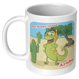 Aruba - One Happy Island, Iquana Cactus Cartoon, Mug