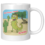 Aruba - One Happy Island, Iquana Cactus Cartoon, Mug