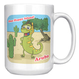 Aruba - One Happy Island, Iquana Cactus Cartoon, Mug