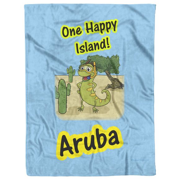 Aruba Iguana Cactus Cartoon, Fleece Blanket