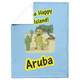 Aruba Iguana Cactus Cartoon, Fleece Blanket