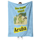 Aruba Iguana Cactus Cartoon, Fleece Blanket