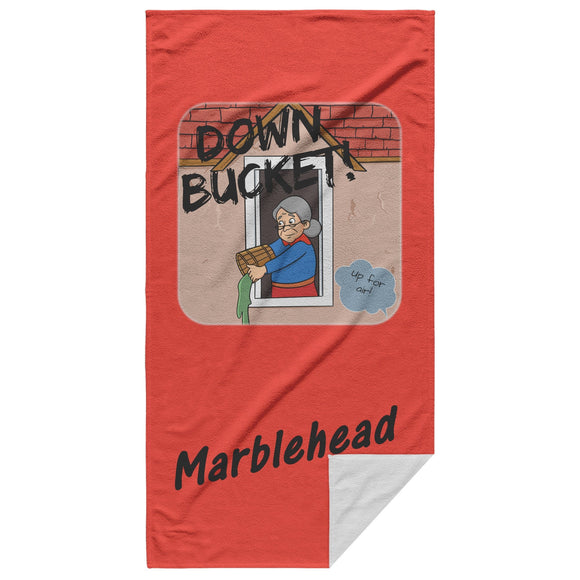 Down Bucket Cartoon -  Beach Towel - Red Bckgrnd