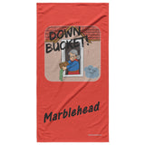 Down Bucket Cartoon -  Beach Towel - Red Bckgrnd