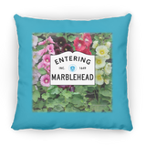 Marblehead, Entering Marblehead Sign, Hollyhocks - Pillow, Large