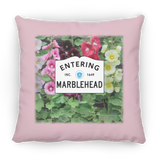 Marblehead, Entering Marblehead Sign, Hollyhocks - Pillow, Large