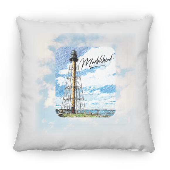 Marblehead, Lighthouse Color Sketch, Clouds - Pillow, Medium