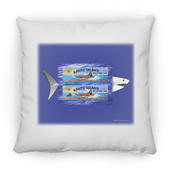 Amity Welcomes You Billboard, Shark Bckgrnd - Pillow, Small