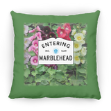 Marblehead, Entering Marblehead Sign, Hollyhocks - Pillow, Medium