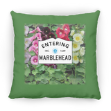 Marblehead, Entering Marblehead Sign, hollyhocks - Pillow, Small