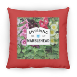 Marblehead, Entering Marblehead Sign, Hollyhocks - Pillow, Large