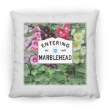 Marblehead, Entering Marblehead Sign, Hollyhocks - Pillow, Medium