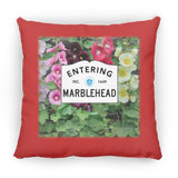 Marblehead, Entering Marblehead Sign, Hollyhocks - Pillow, Medium