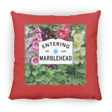 Marblehead, Entering Marblehead Sign, hollyhocks - Pillow, Small