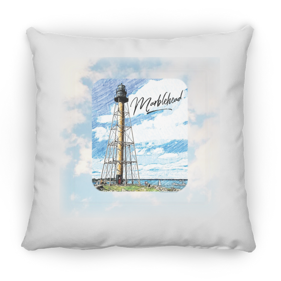 Marblehead, Lighthouse Color Sketch, Clouds - Pillow, Small