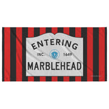 Entering Marblehead Sign Beach Towel - Red-Blk Bckgrnd