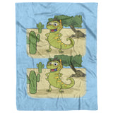 Iguana Cactus Cartoon - 2 Image -Fleece Blanket - Blue Bckgrnd