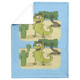Iguana Cactus Cartoon - 2 Image -Fleece Blanket - Blue Bckgrnd