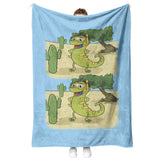 Iguana Cactus Cartoon - 2 Image -Fleece Blanket - Blue Bckgrnd