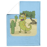 Iguana Cactus Cartoon - Fleece Blanket - Blue Bckgrnd