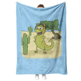 Iguana Cactus Cartoon - Fleece Blanket - Blue Bckgrnd