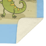 Iguana Cactus Cartoon - Fleece Blanket - Blue Bckgrnd