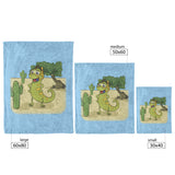 Iguana Cactus Cartoon - Fleece Blanket - Blue Bckgrnd