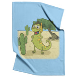 Iguana Cactus Cartoon - Fleece Blanket - Blue Bckgrnd