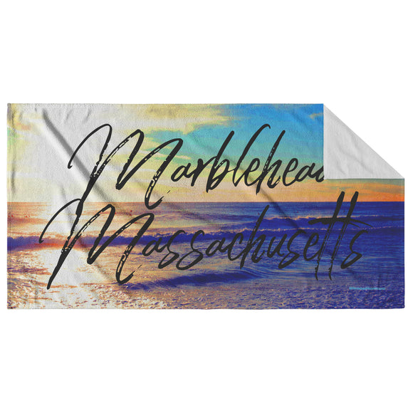 MARBLEHEAD Massachusetts - Beach Towel - Ocean Sun Bckgrnd v2