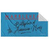 Marblehead - Birthplace of Navy Beach Towel - Blue Bckgrnd