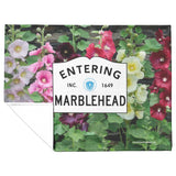 Marblehead - Entering Marblehead sign - Hollyhocks