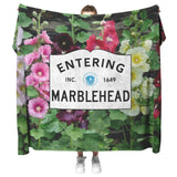 Marblehead - Entering Marblehead sign - Hollyhocks