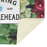 Marblehead - Entering Marblehead sign - Hollyhocks