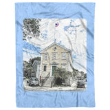 Marblehead - Old Town House Color Sketch - Lt Blue Bckgrnd - Fleece Blanket