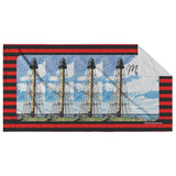 Marblehead 4 Lighthouse Sketch Beach Towel - Red-Black Stripe Bckgrnd