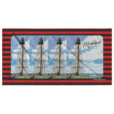 Marblehead 4 Lighthouse Sketch Beach Towel - Red-Black Stripe Bckgrnd