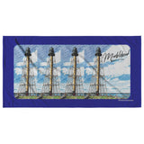 Marblehead 4 Lighthouse Sketch Beach Towel - Dark Blue Bckgrnd