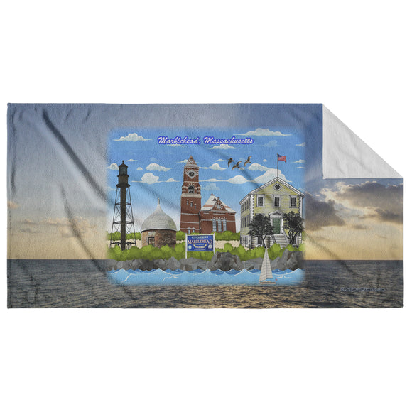 Marblehead Collage Beach Towel - Ocean-Sky Bckgrnd