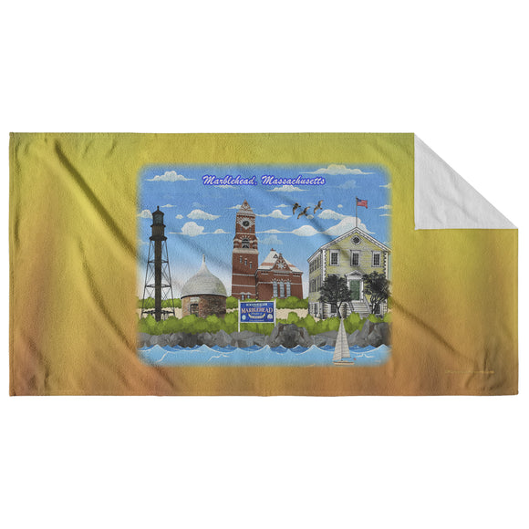 Marblehead Collage Beach Towel - orange-yellow bckgrnd
