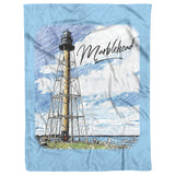 Marblehead Lighthouse Color Sketch -Fleece Blanket - Blue Bckgrnd