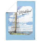 Marblehead Lighthouse Color Sketch -Fleece Blanket - Blue Bckgrnd