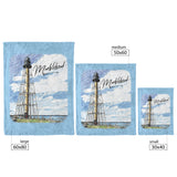 Marblehead Lighthouse Color Sketch -Fleece Blanket - Blue Bckgrnd