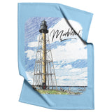 Marblehead Lighthouse Color Sketch -Fleece Blanket - Blue Bckgrnd