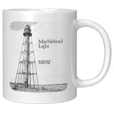 Marblehead, Lighthouse Sketch b&w lat-lon - Mug v2