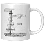 Marblehead, Lighthouse Sketch b&w lat-lon - Mug v1
