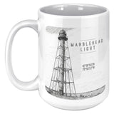 Marblehead, Lighthouse Sketch b&w lat-lon - Mug v1