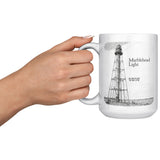 Marblehead, Lighthouse Sketch b&w lat-lon - Mug v2