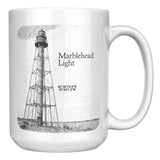 Marblehead, Lighthouse Sketch b&w lat-lon - Mug v2