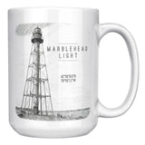 Marblehead, Lighthouse Sketch b&w lat-lon - Mug v1